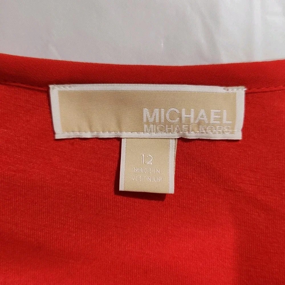 Michael Kors Womens Short Sleeve Blouse Top Size 12‎ Coral Zipper Tie Front